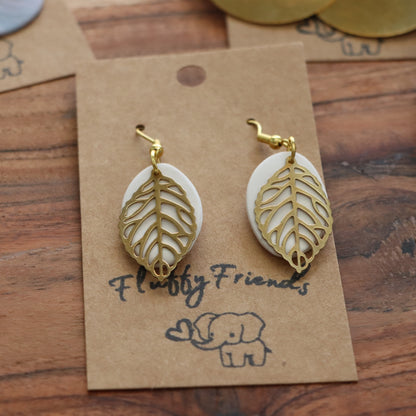 White Gold Leaf Earrings