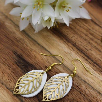 White Gold Leaf Earrings