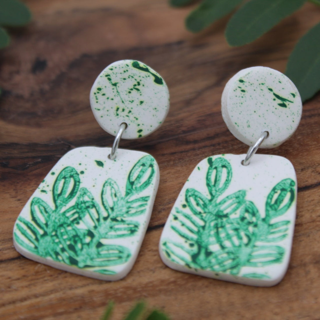 Painted Fern Leaf Earrings