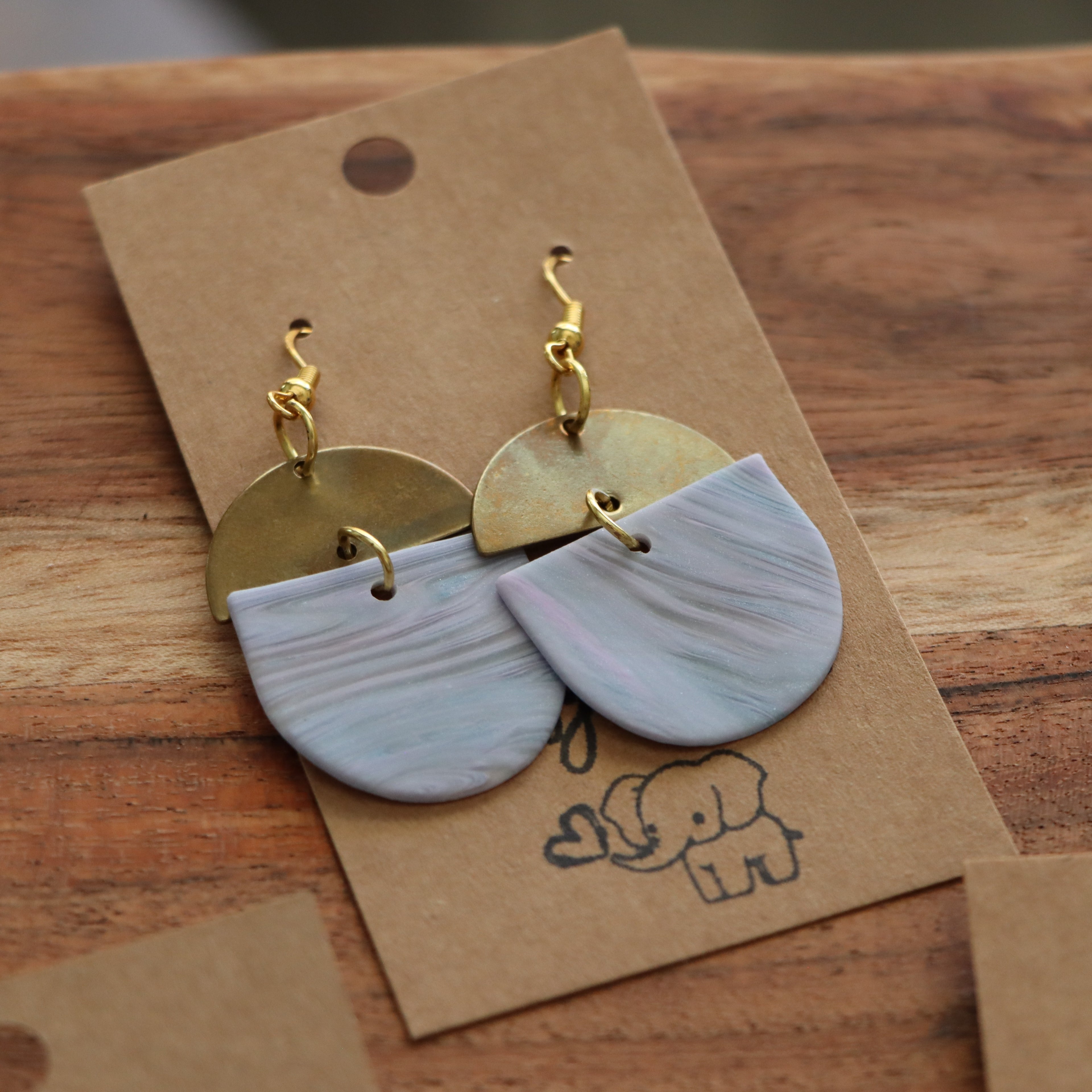 Marble Semi Circle Brass Earrings