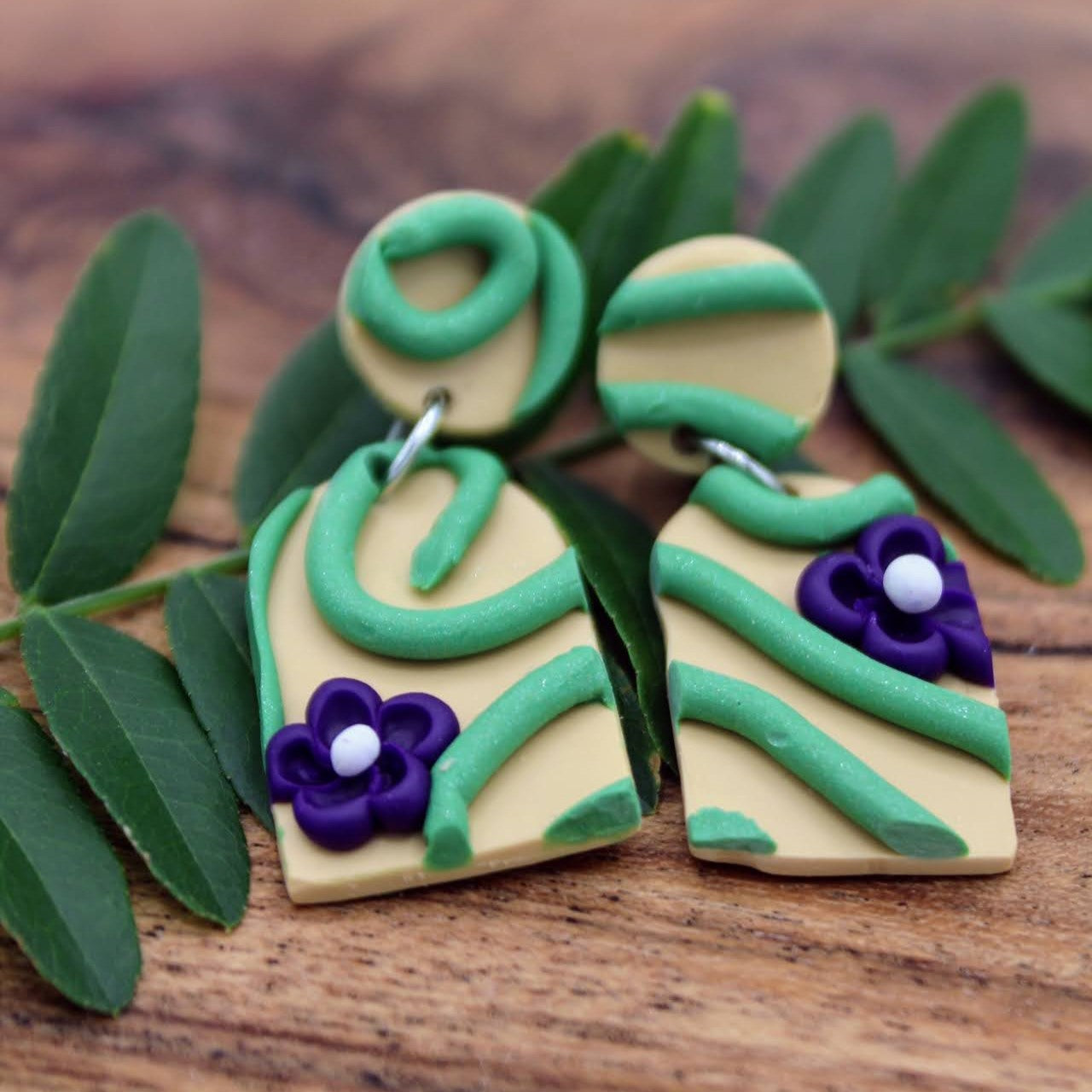 Vine with Purple Flower Earrings