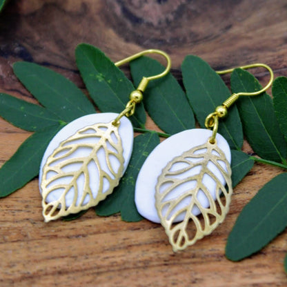 White Gold Leaf Earrings